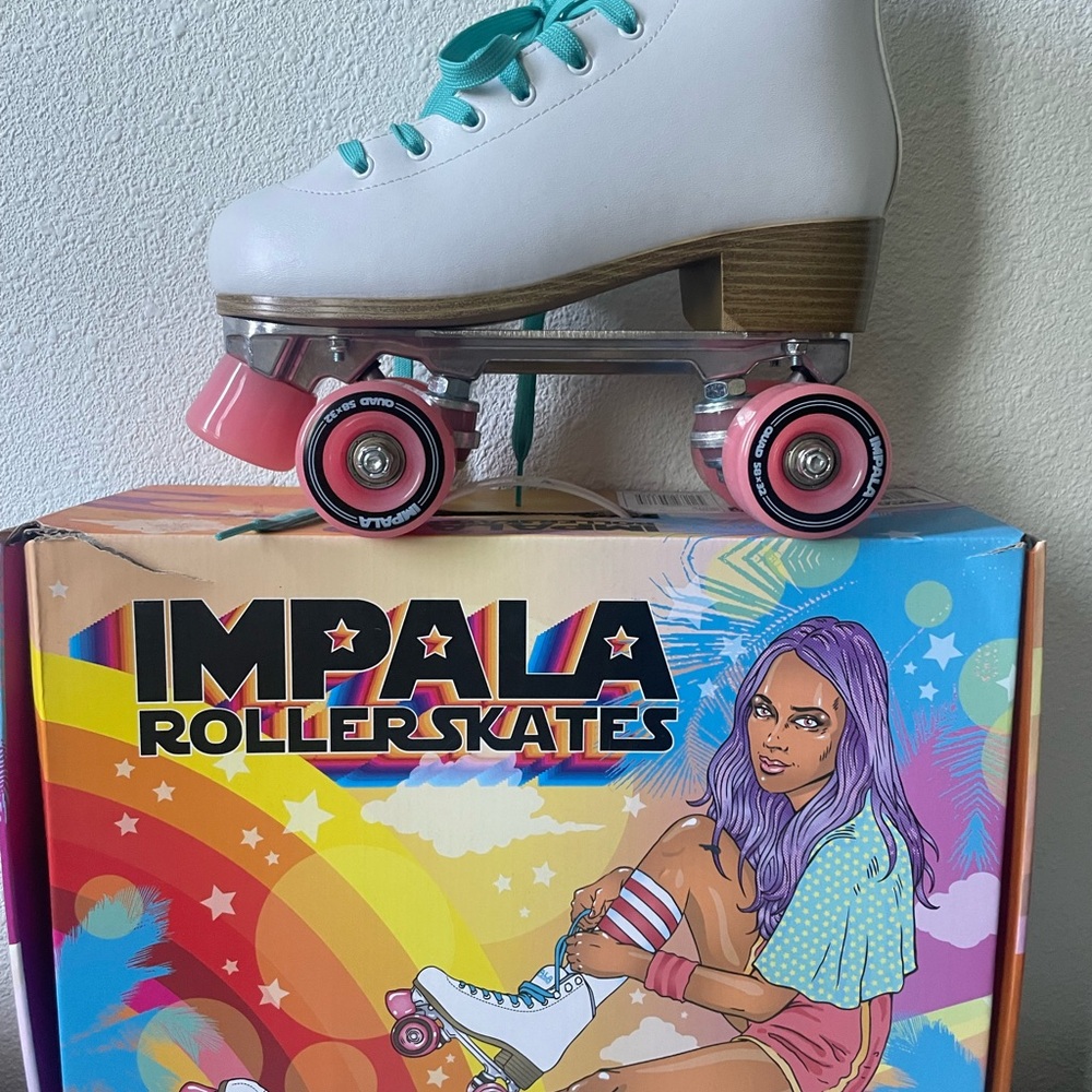 Impala White Roller Skates with Pink Wheels